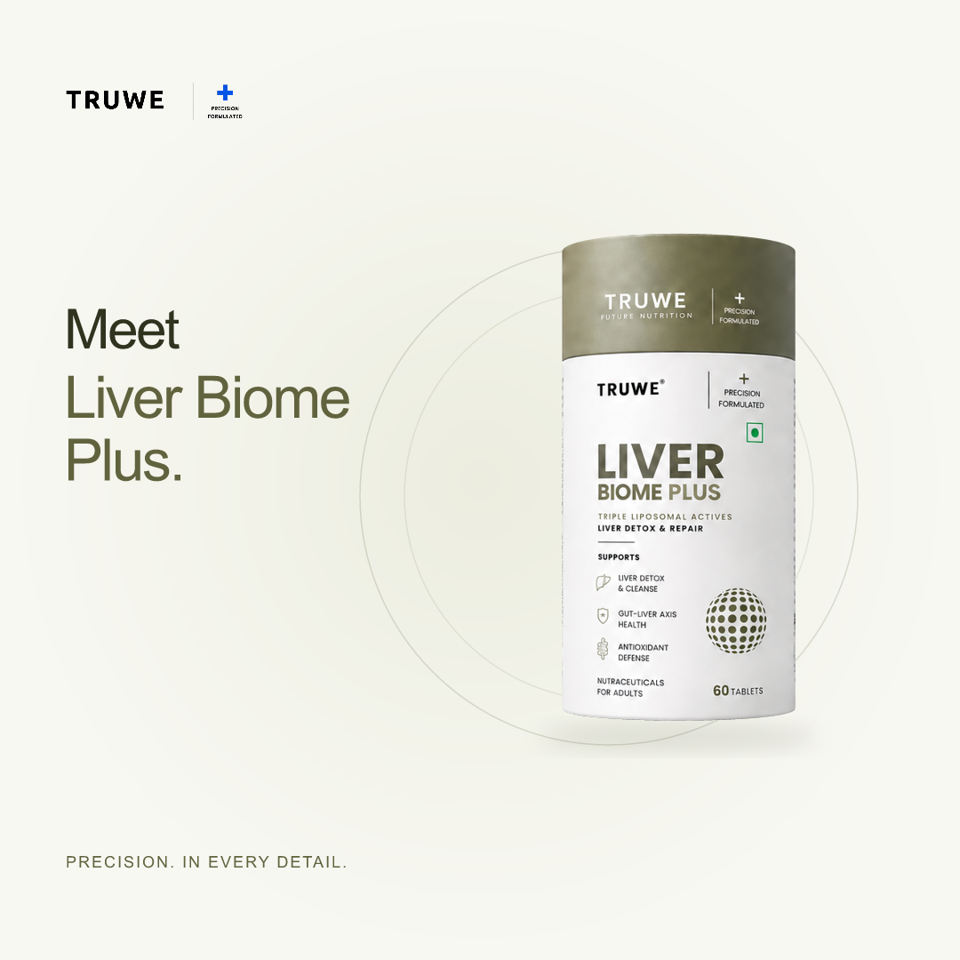 Liver Biome Plus bottle on an ivory background.